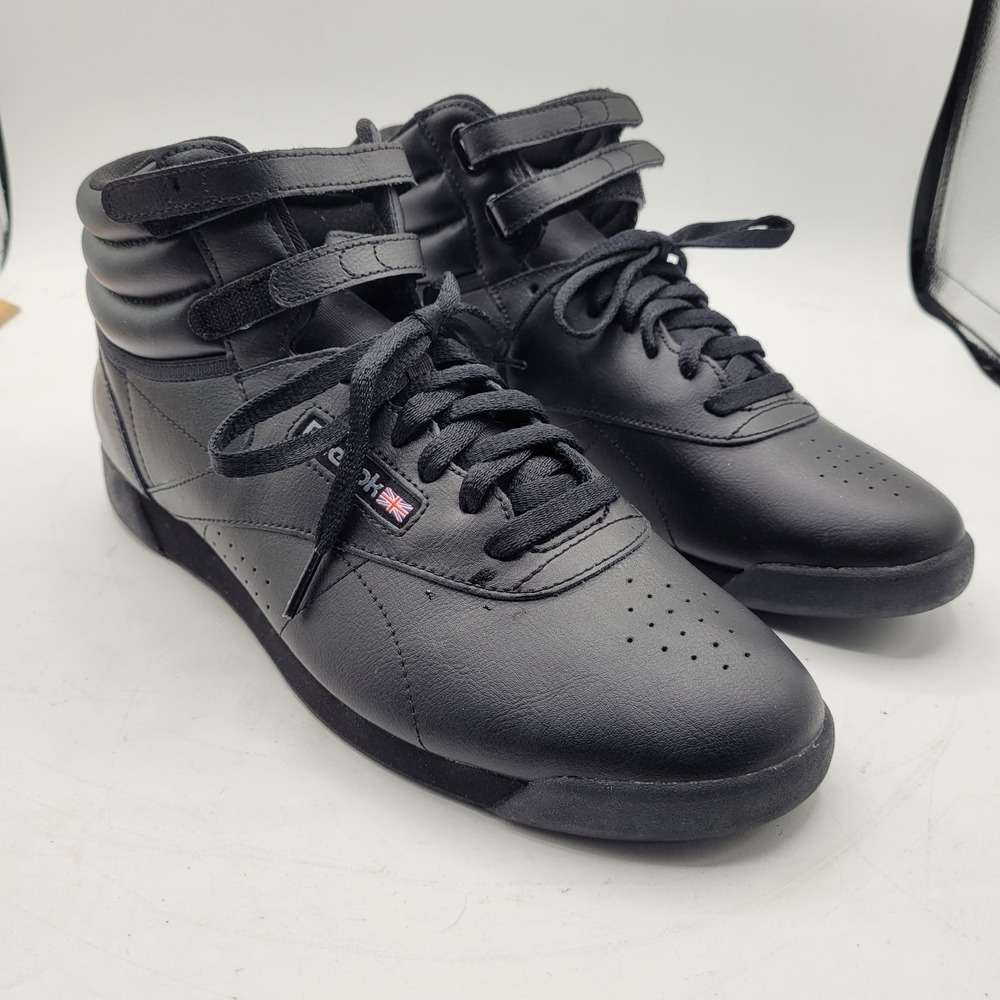 Reebok Freestyle HI High Top Classic Black Leather Women's Sneakers Size 12 - Picture 1 of 8
